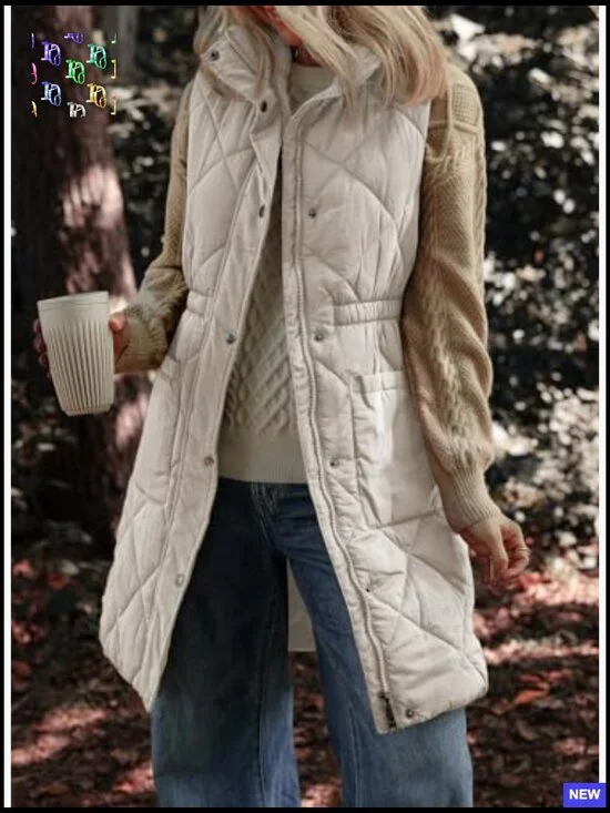 Long Puffer Vest Stand Collar Sleeveless Quilted Outerwear Lightweight Casual - Picture 2 of 7